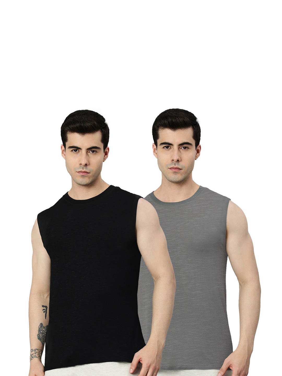 

Heelium Men Pack of 2 Bamboo Super Soft & Odour Free Comfort Fit Gym Vest, Black