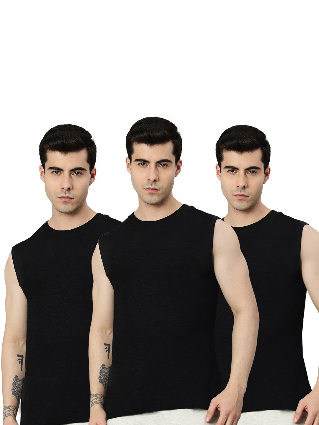 

Heelium Men Pack of 3 Bamboo Super Soft & Odour Free Comfort Fit Gym Vest, Black