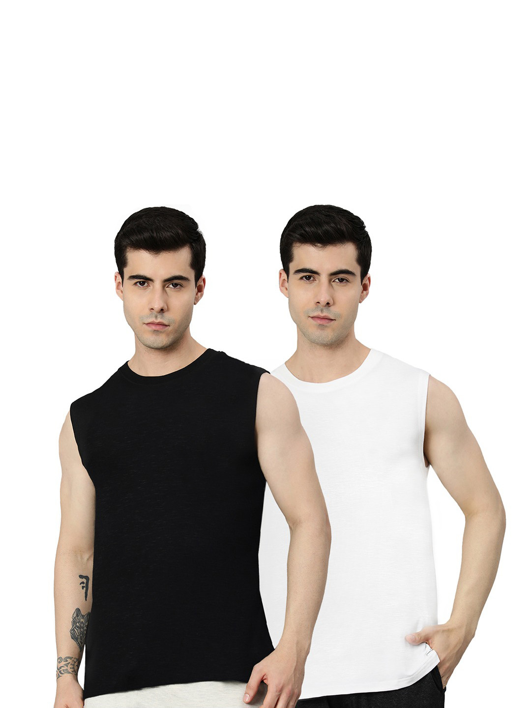 

Heelium Men Pack of 2 Bamboo Super Soft & Odour Free Comfort Fit Gym Vest, Black