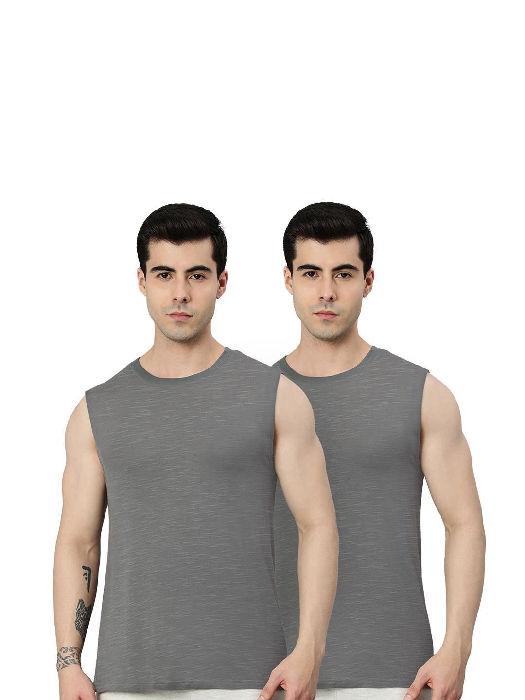 

Heelium Men Pack of 2 Bamboo Super Soft & Odour Free Comfort Fit Gym Vest, Grey