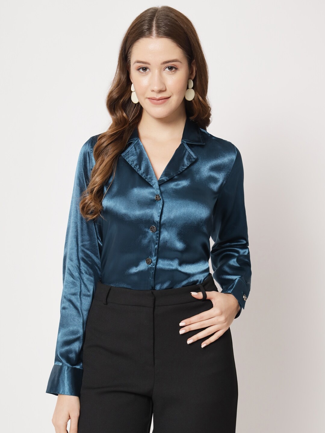 

CHARMGAL Classic Satin Shirt, Blue