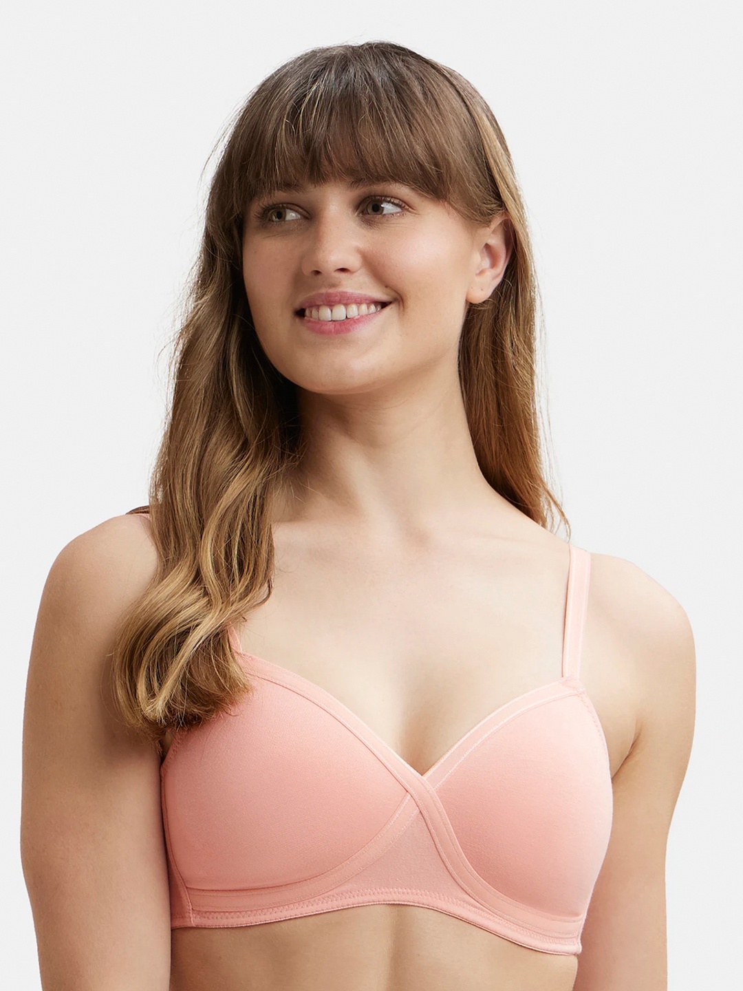

Jockey Wirefree Padded Cotton Full Coverage Tshirt Bra with Adjustable Straps-FE40, Pink