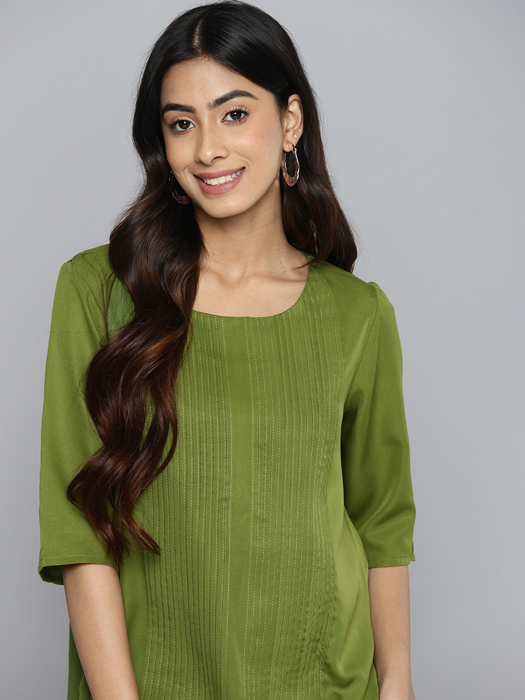 

HERE&NOW Pleated Detail Regular Top, Green