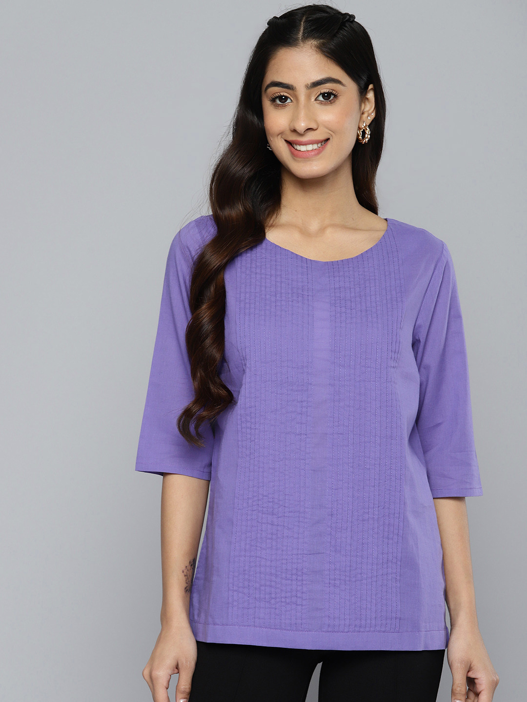 

HERE&NOW Pleated Detail Regular Top, Purple