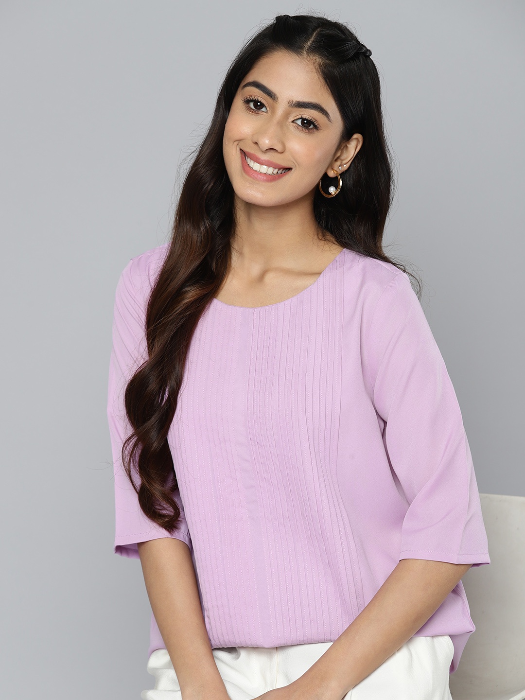 

HERE&NOW Pleated Detail Regular Top, Lavender
