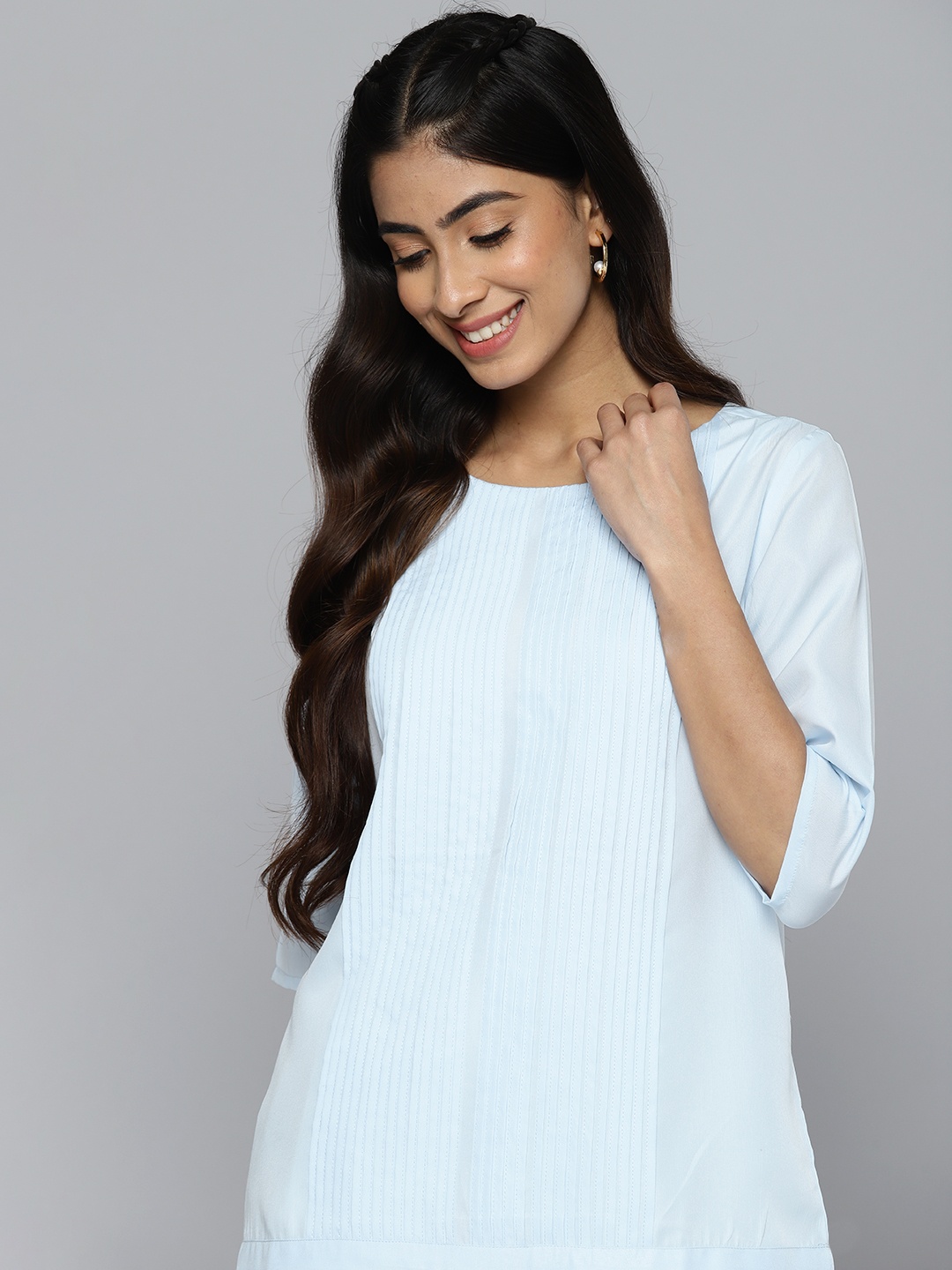 

HERE&NOW Pleated Detail Regular Top, Blue