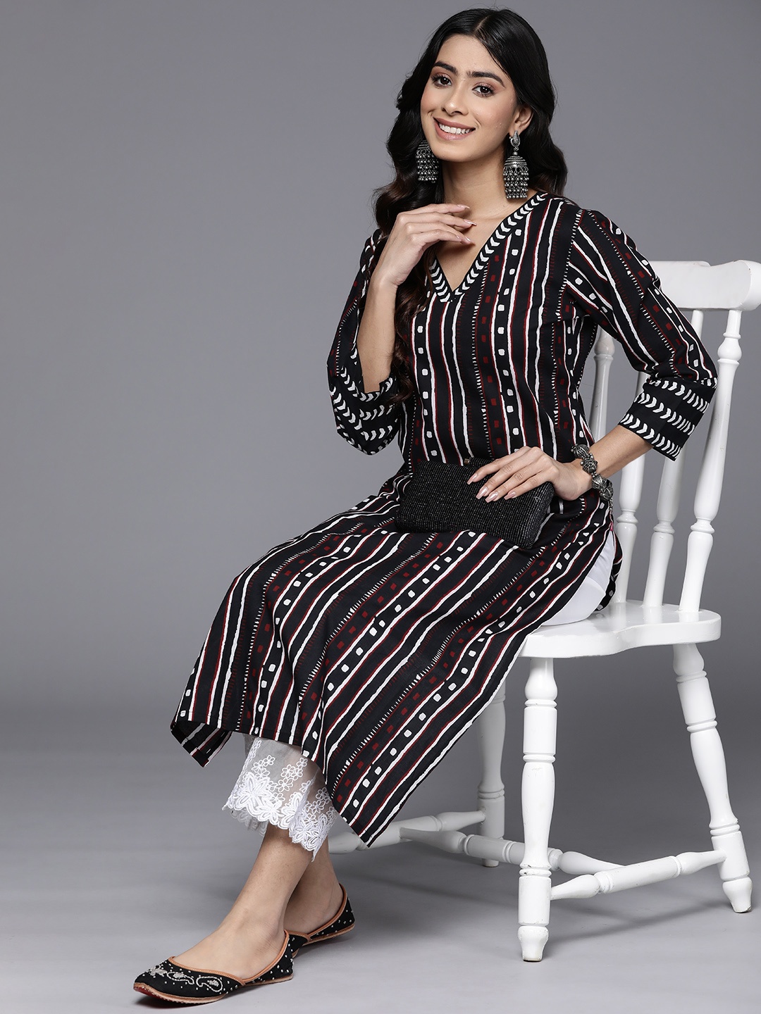 

Varanga Printed Pure Cotton Kurta, Black