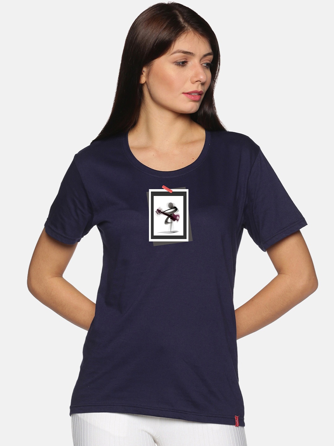

NOT YET by us Graphic Printed Round Neck Cotton T-shirt, Navy blue