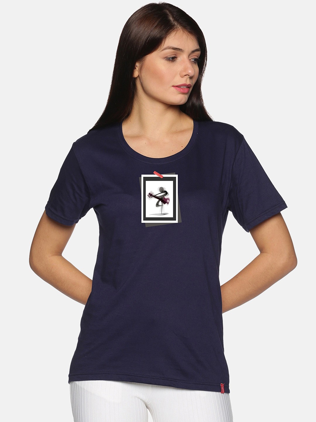 

NOT YET by us Round Neck Printed Cotton T-shirt, Navy blue