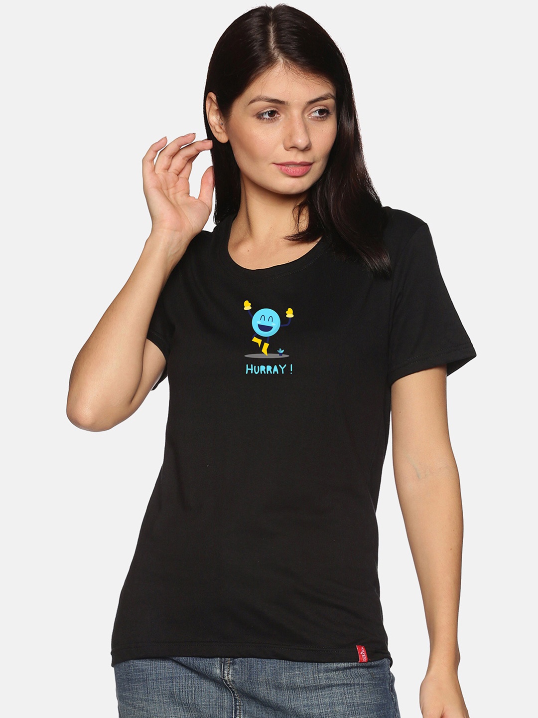 

NOT YET by us Women Round Neck Short Sleeve Cotton T-shirt, Black