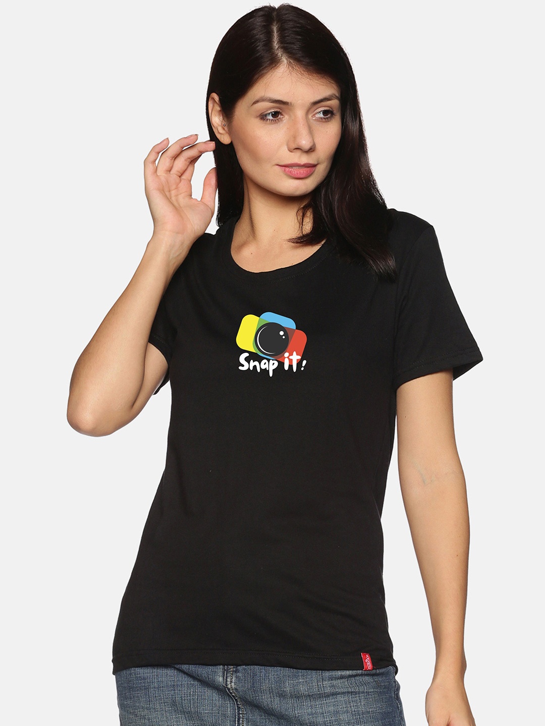 

NOT YET by us Women Round Neck Short Sleeve Cotton T-shirt, Black