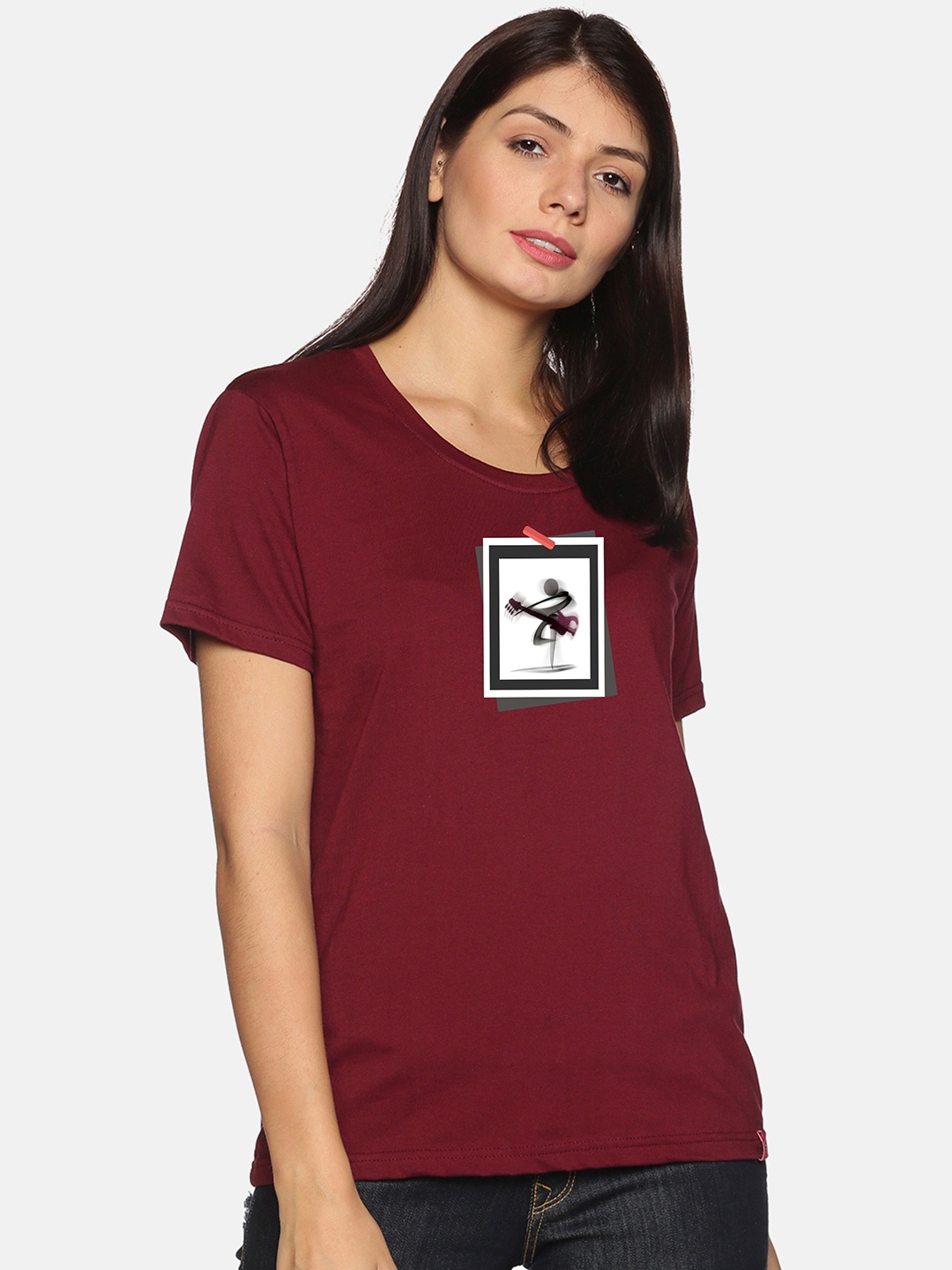 

NOT YET by us Printed Round Neck Cotton T-shirt, Maroon