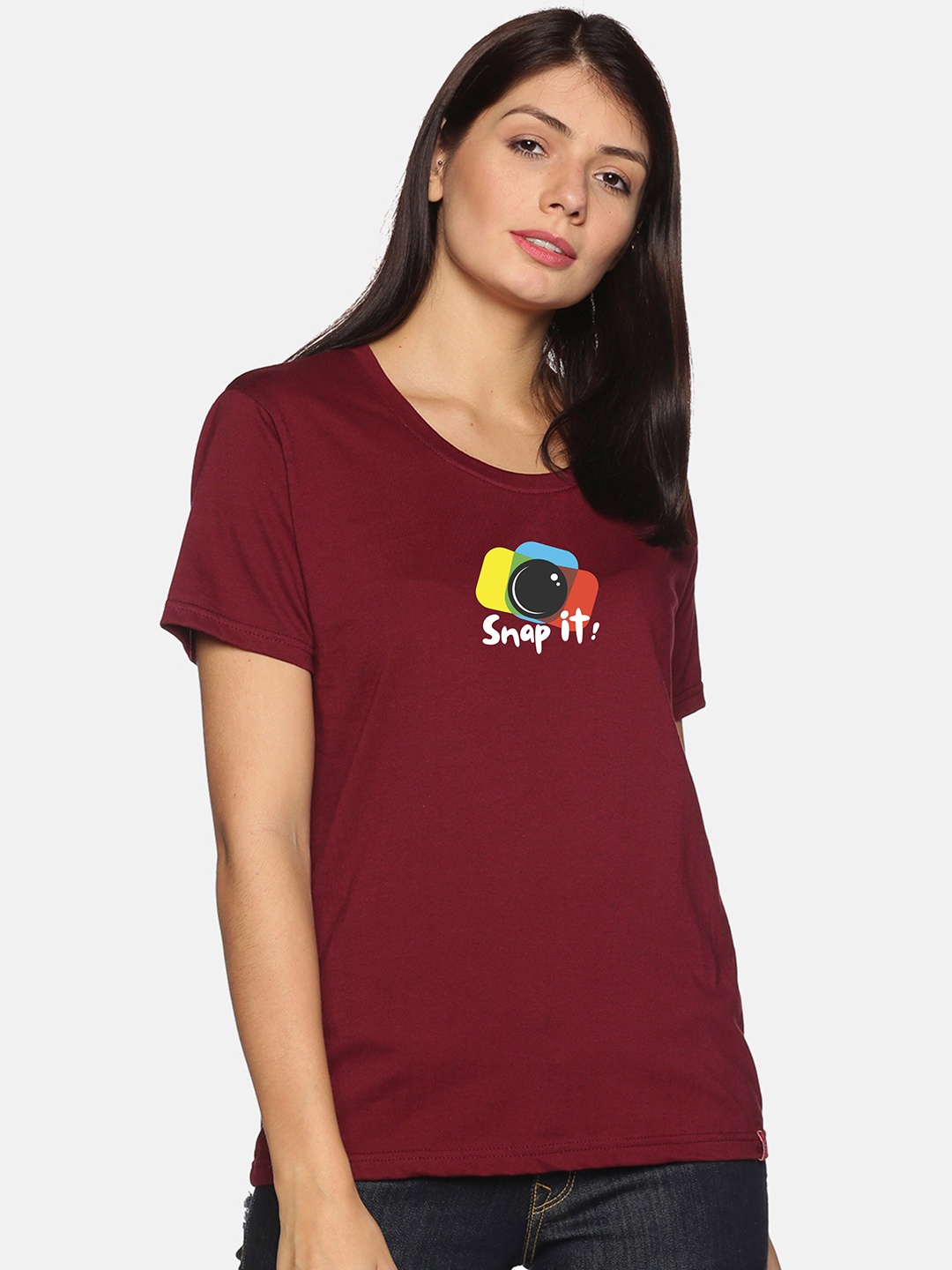 

NOT YET by us Printed Round Neck Cotton T-shirt, Maroon