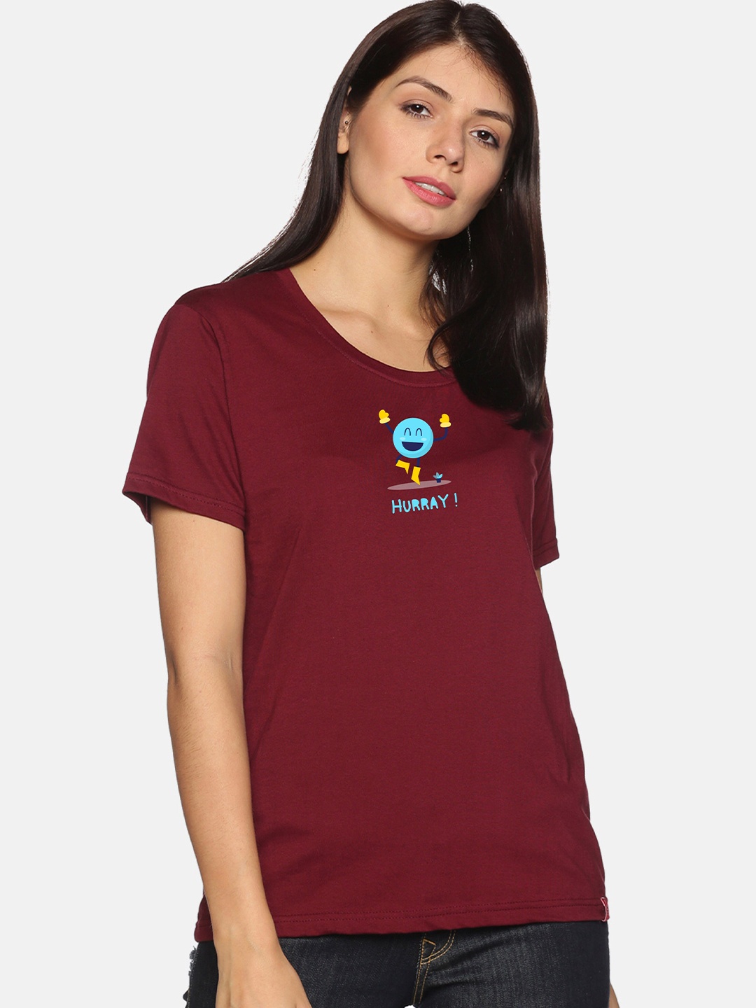 

NOT YET by us Printed Round Neck Cotton T-shirt, Maroon