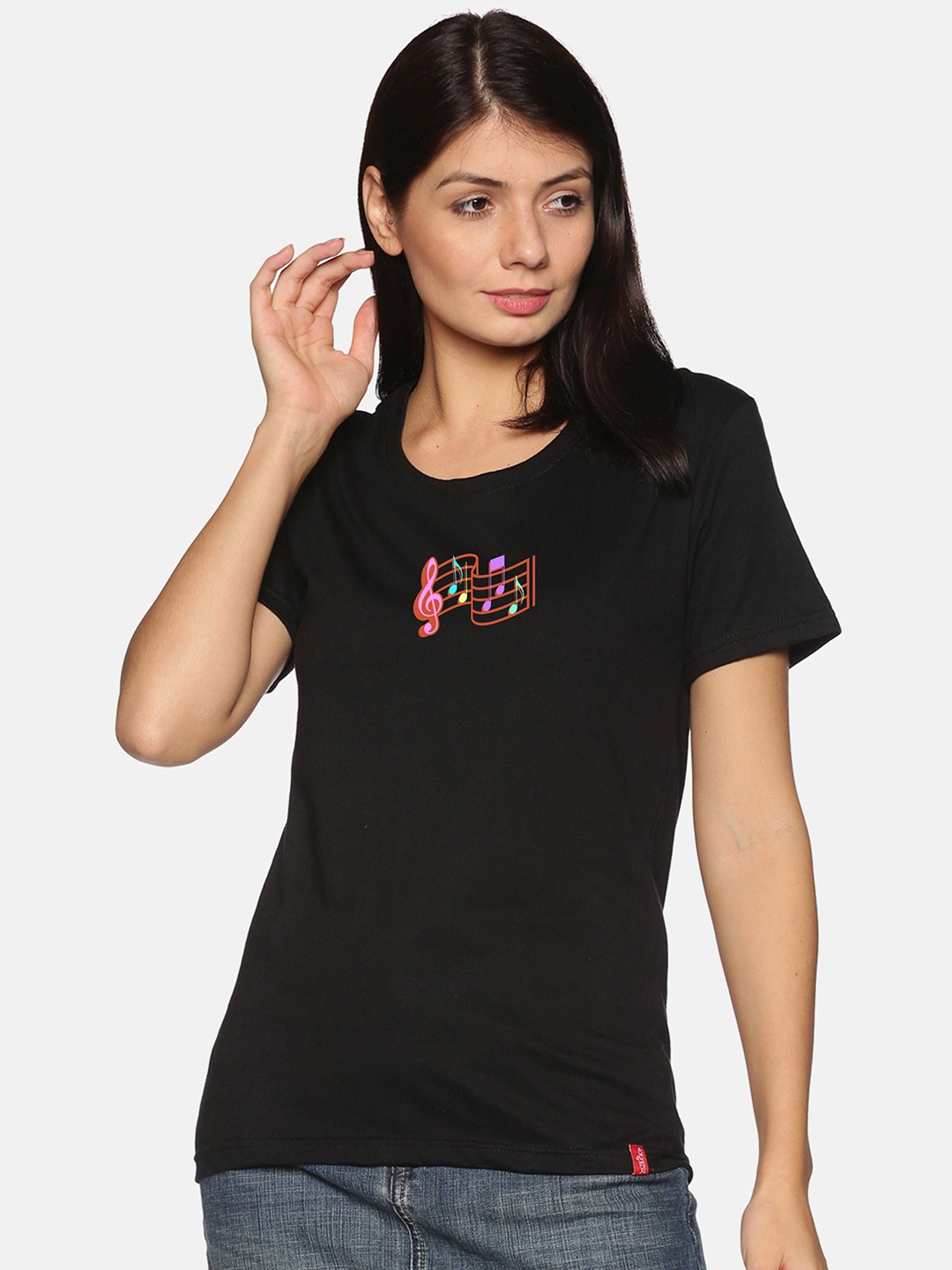 

NOT YET by us Round Neck Cotton T-shirt, Black