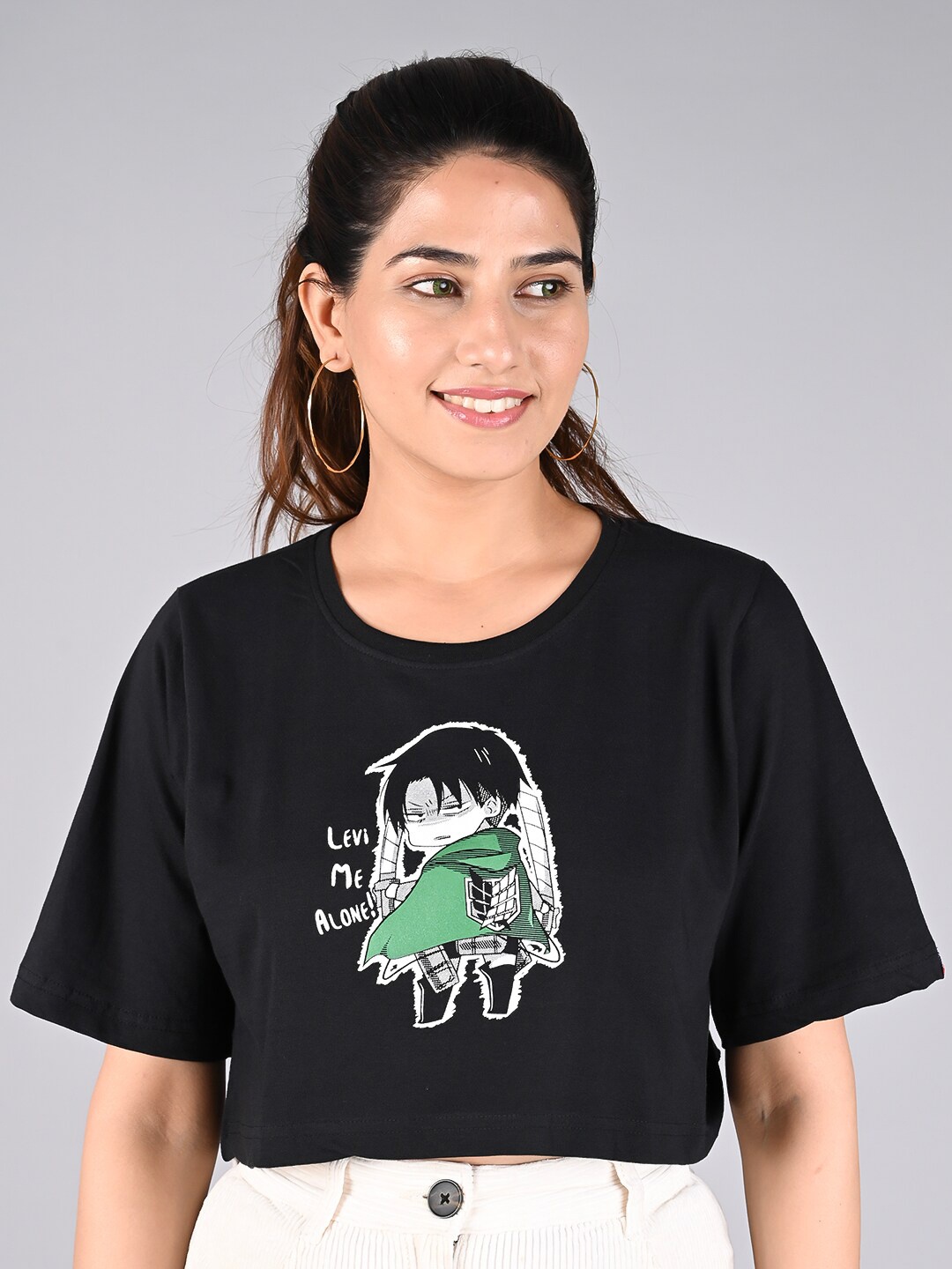 

COMICSENSE Graphic Printed Boxy Cotton Crop Top, Black