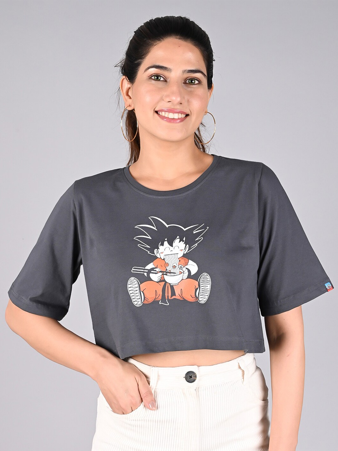 

COMICSENSE Anime Printed Dragon Ball Z Boxy Cotton Crop Top, Grey