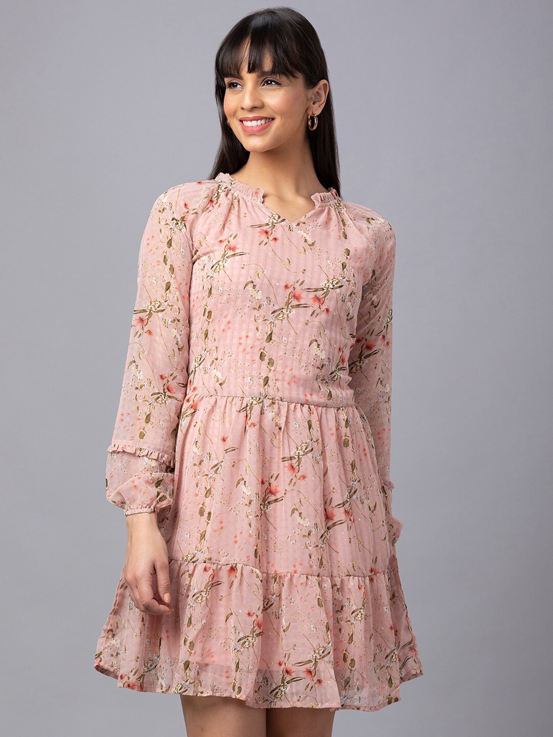 

Globus Floral Printed A-Line Dress, Peach