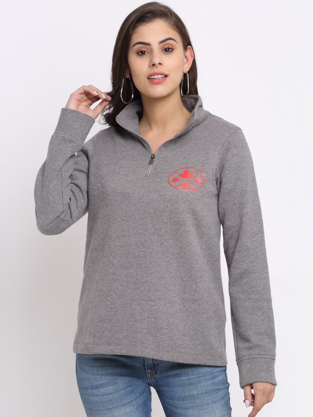 

Rute Mock Collar Fleece Pullover Sweatshirt, Grey