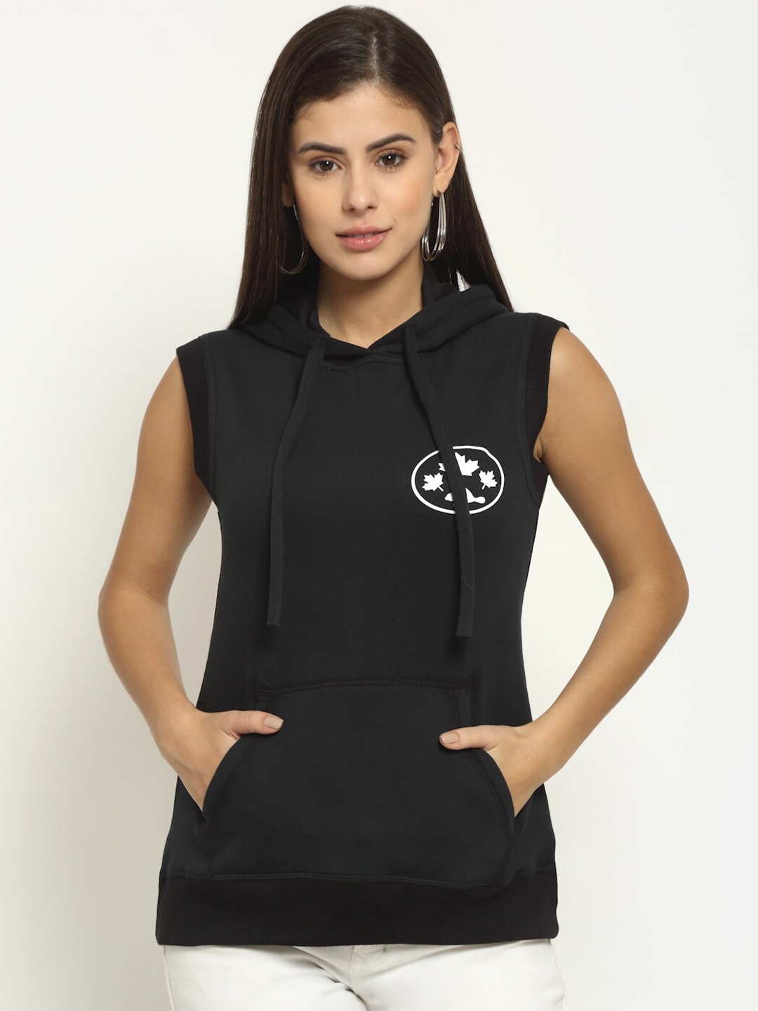 

Rute Sleeveless Pure Cotton Hooded Sweatshirt, Black