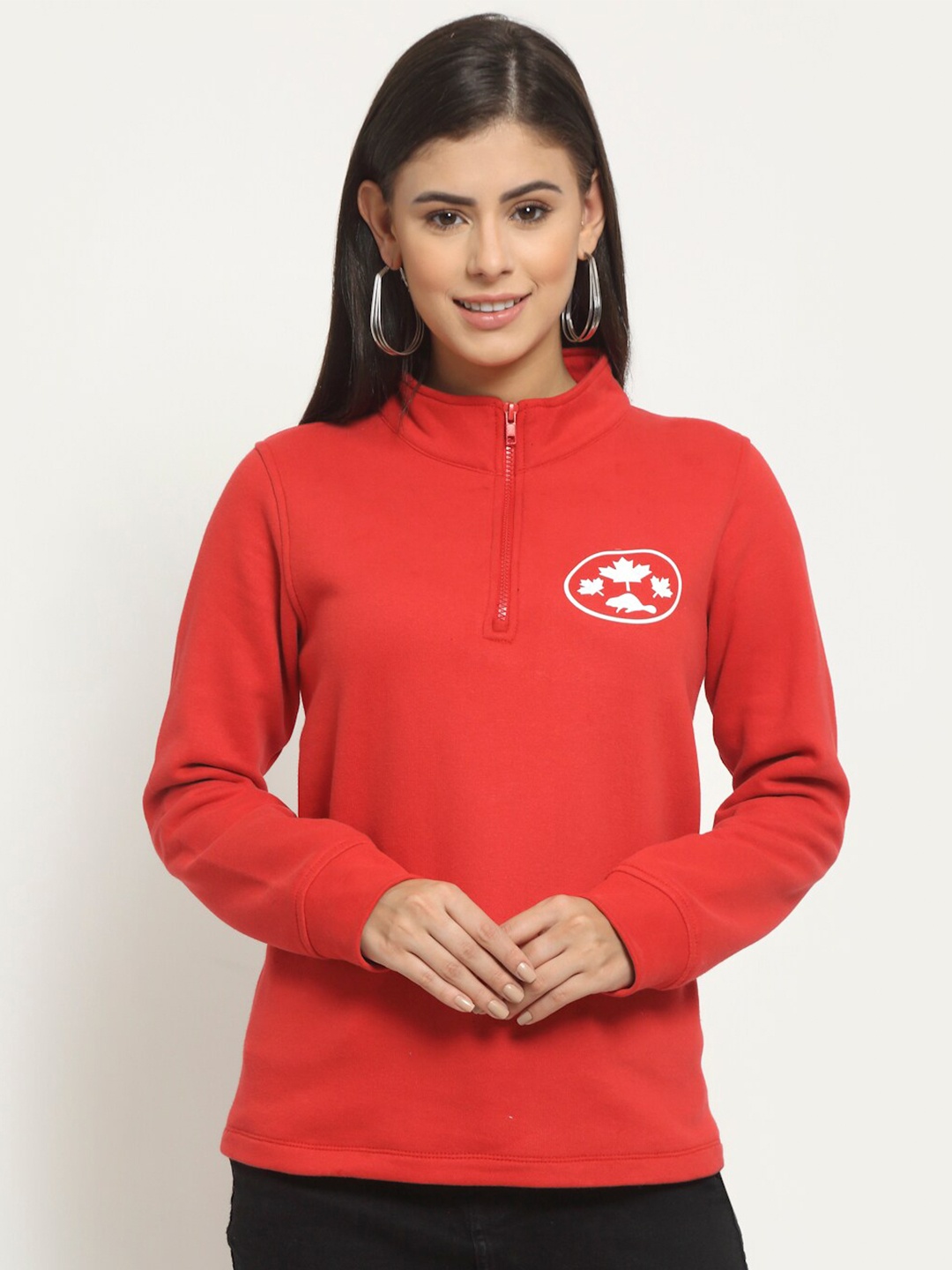 

Rute Mock Collar Fleece Pullover Swetshirt, Red