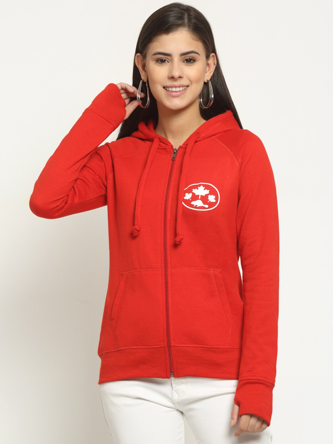 

Rute Hooded Raglan Sleeves Fleece Sweatshirt, Red