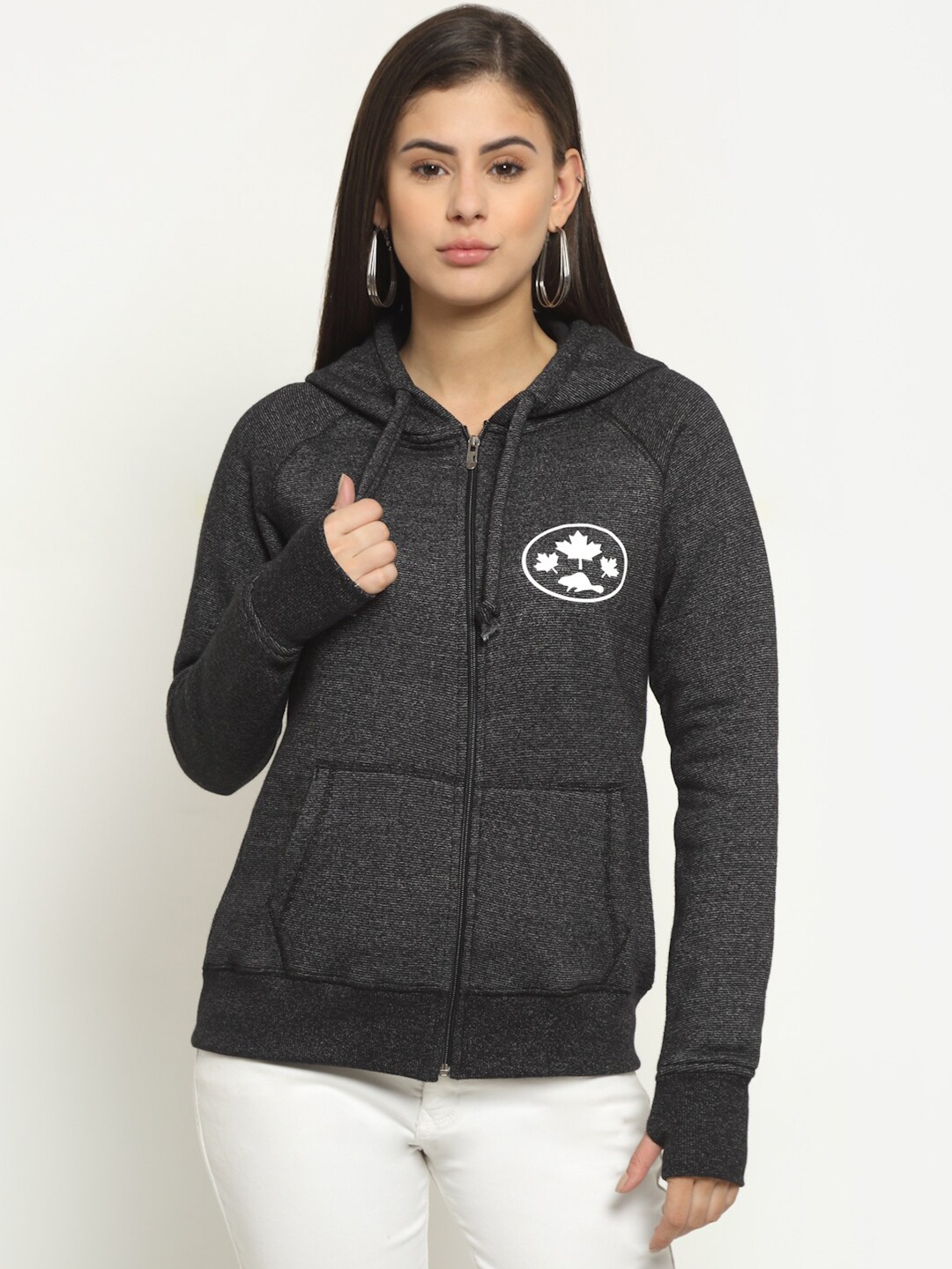 

Rute Hooded Raglan sleeves Fleece Sweatshirt, Black