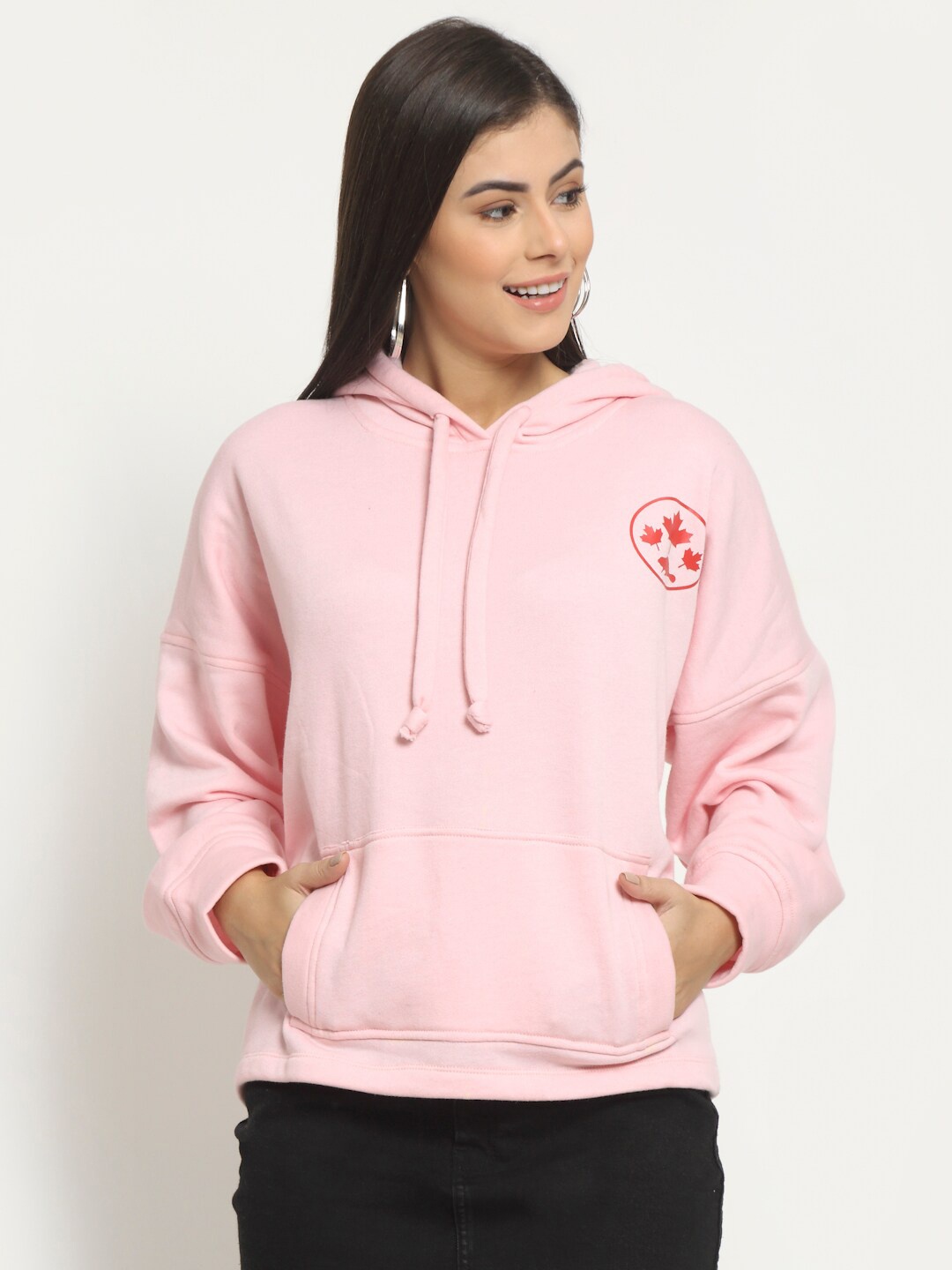 

Rute Women Printed Hooded Fleece weatshirt, Pink