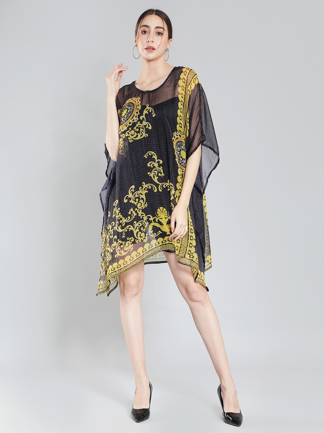 

Aditi Wasan Printed Sheer Chiffon Kaftan Dress, Black