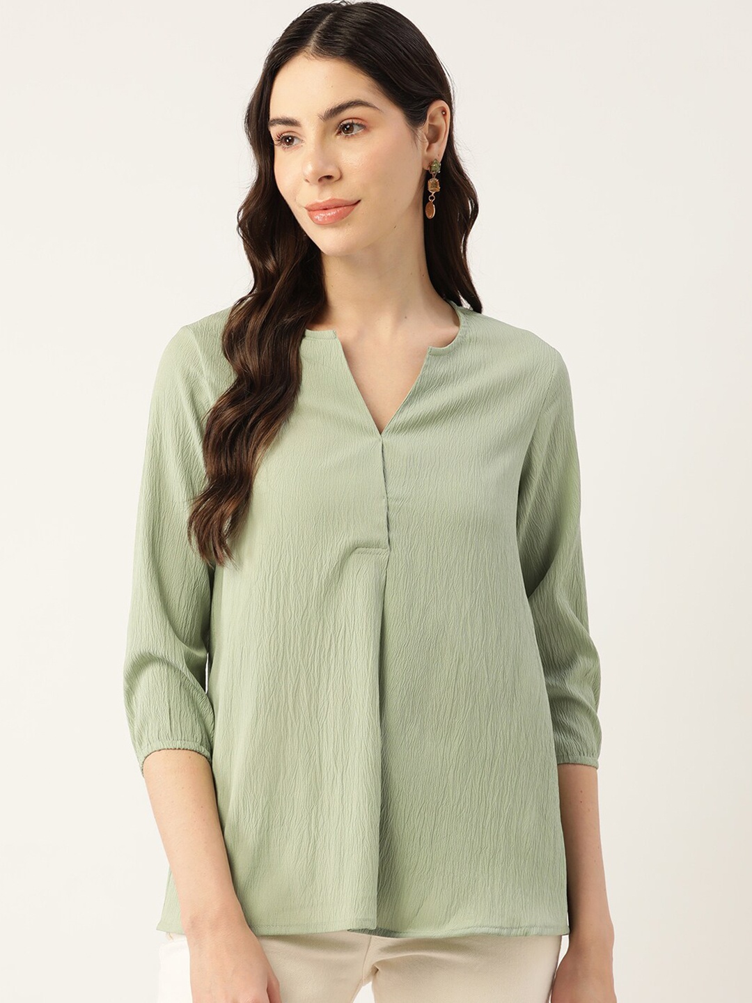 

Bani Women Notched Neck Shirt Style Top, Green