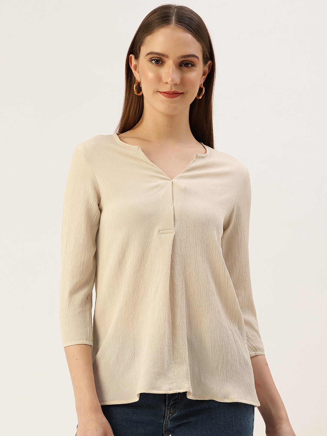 

Bani Women Notch Neck A-Line Top, Beige