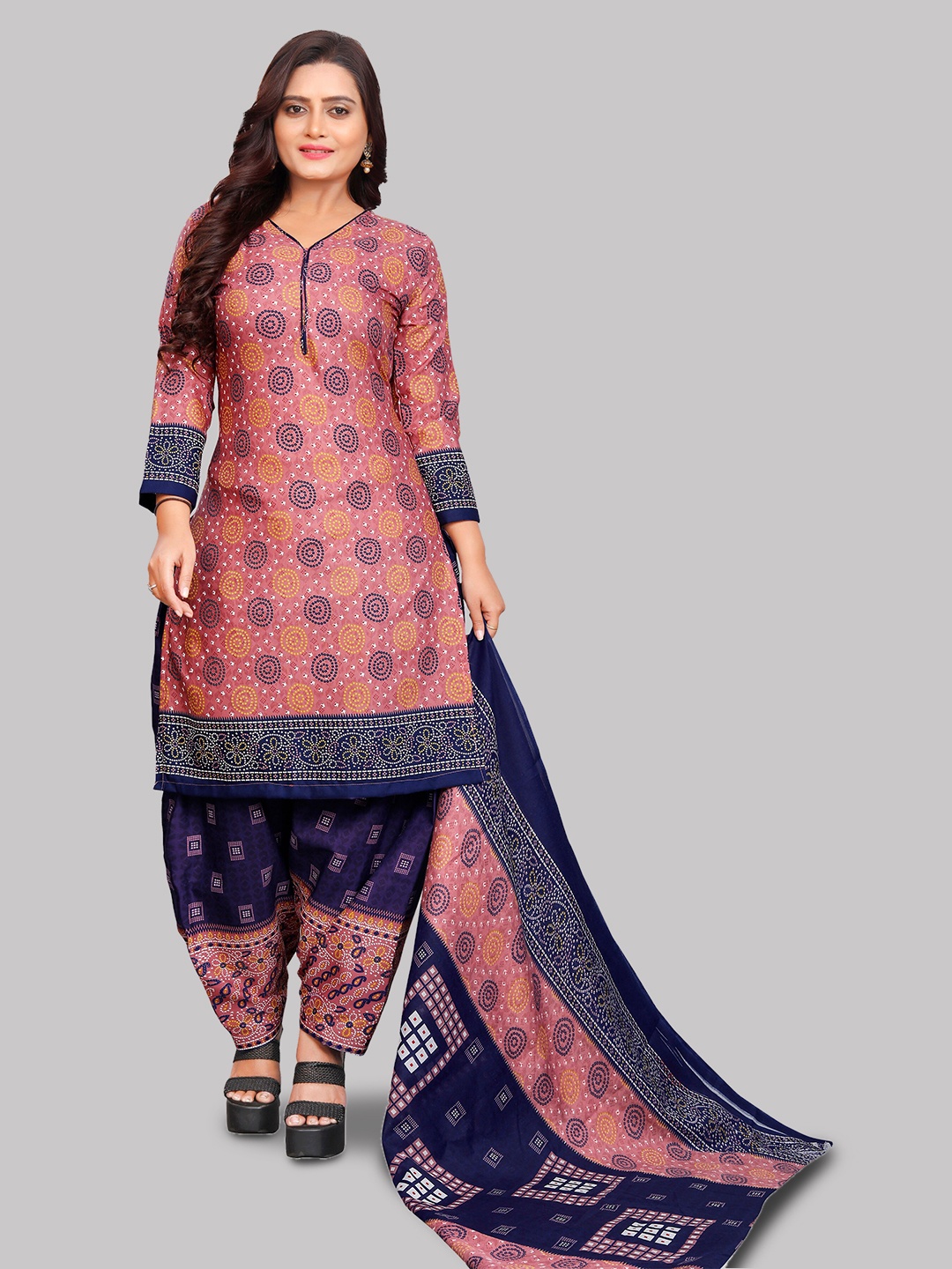 

Rajnandini Printed Unstitched Dress Material, Pink