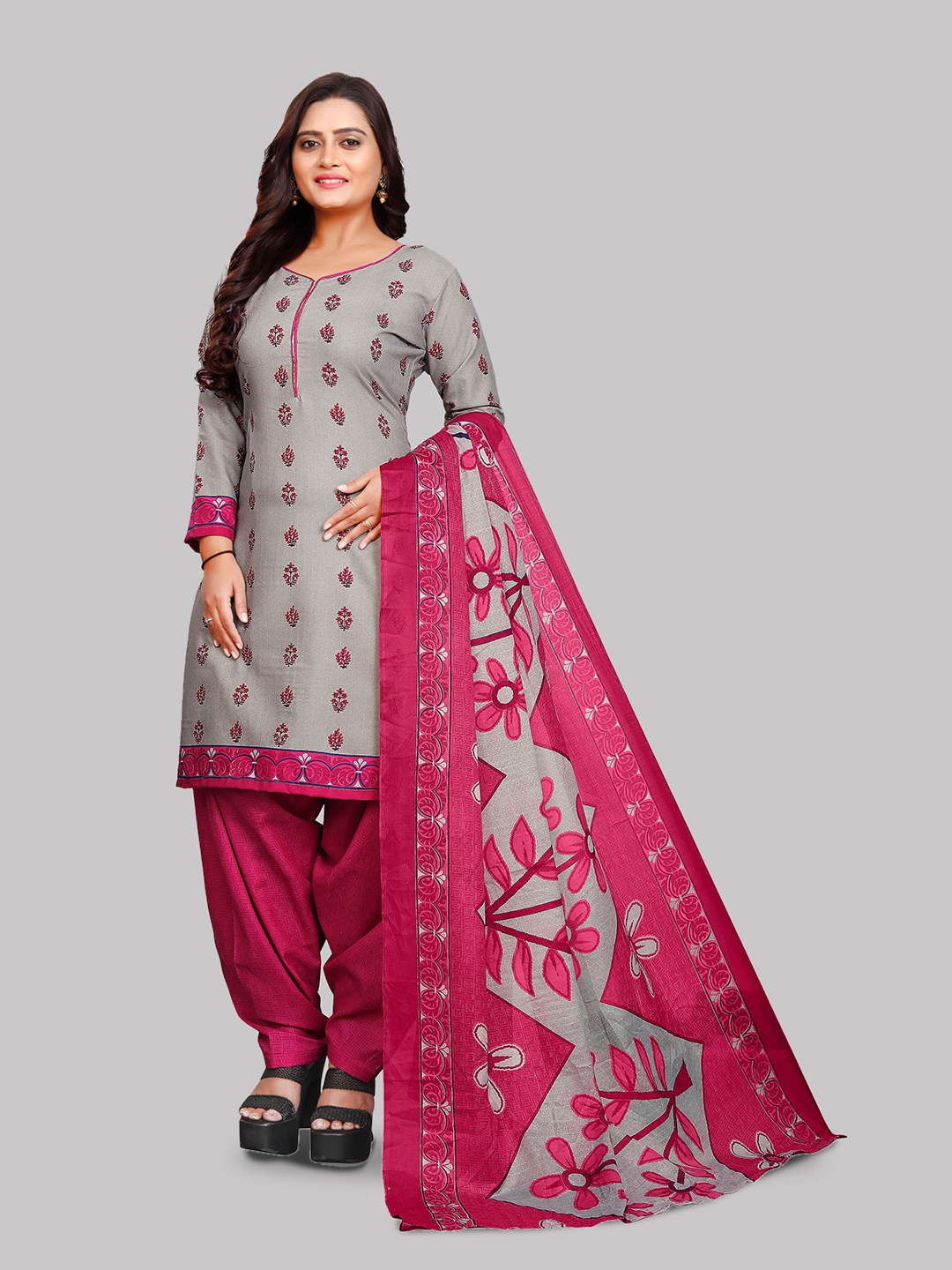 

Rajnandini Printed Unstitched Dress Material, Grey