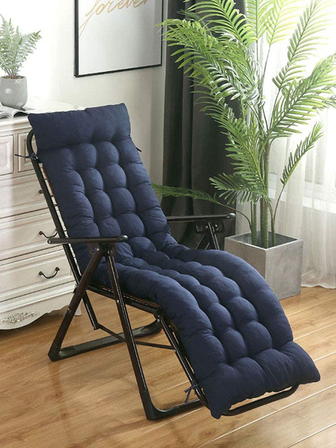 

Pum Pum Navy Blue Textured Super Comfy Long Rocking Chair Cushion Back Seat Pad