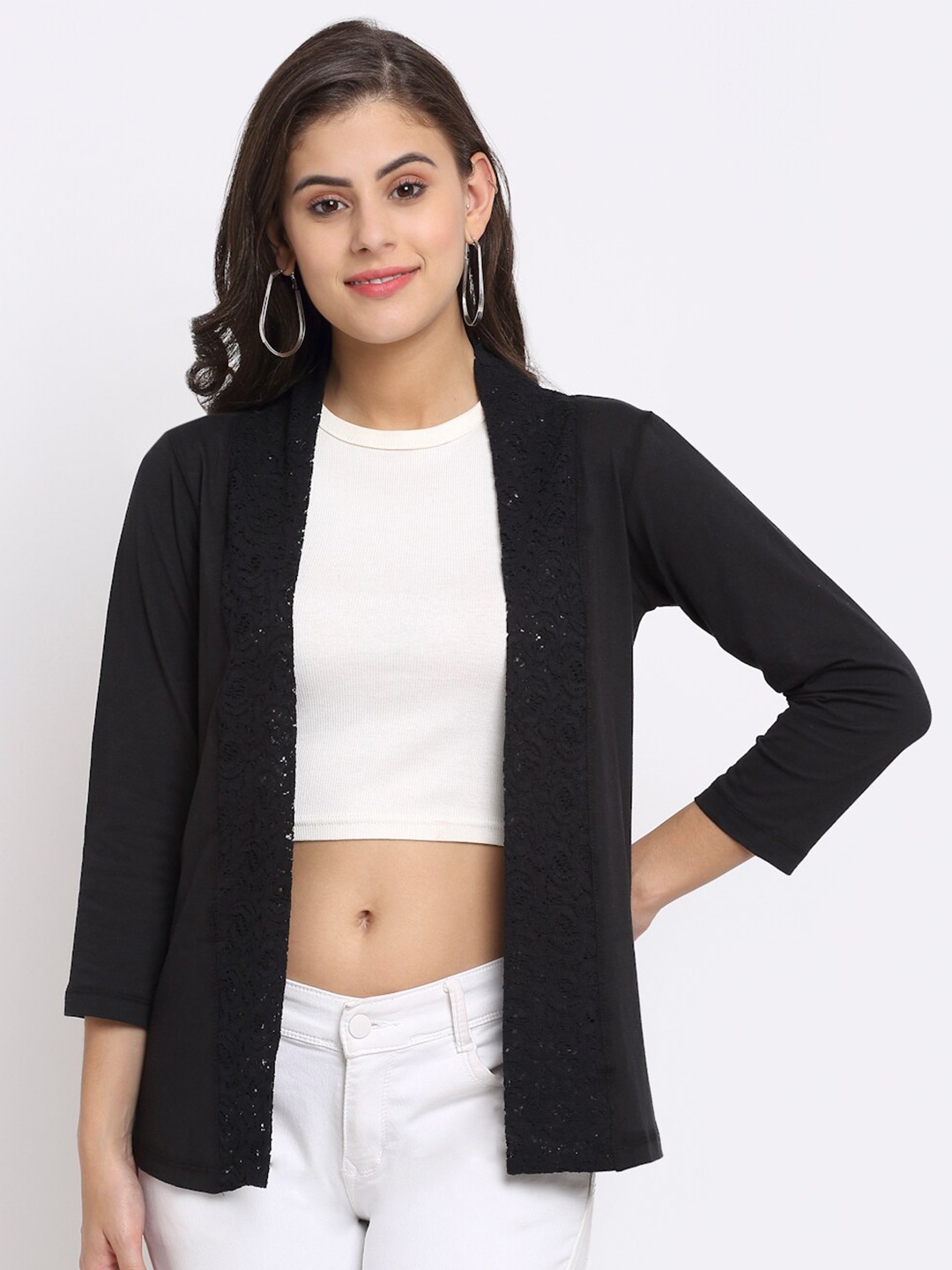 

Rute Women Cotton Open Front Shrug, Black