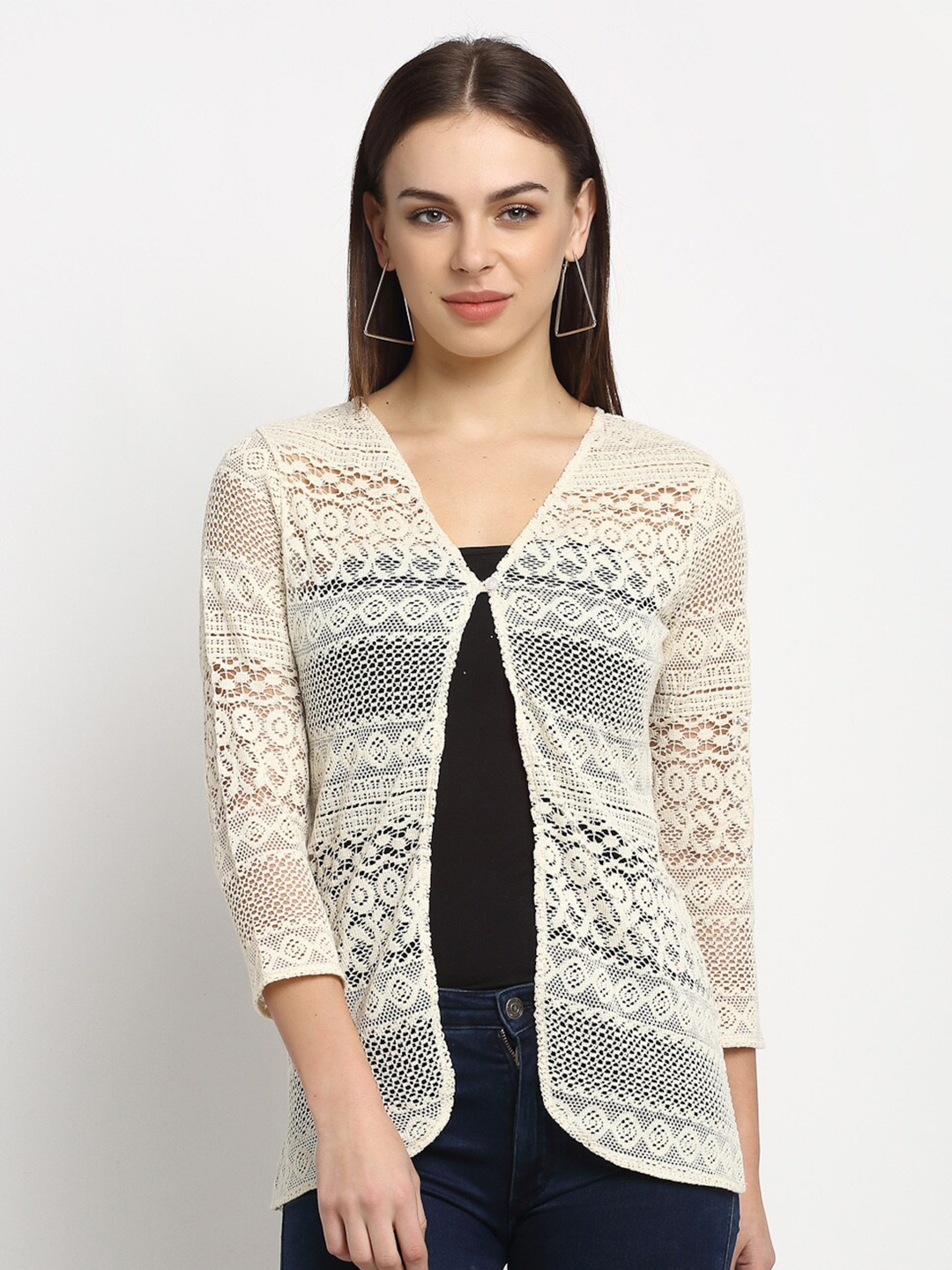 

Rute Women Self Design Cotton Button Shrug, Off white