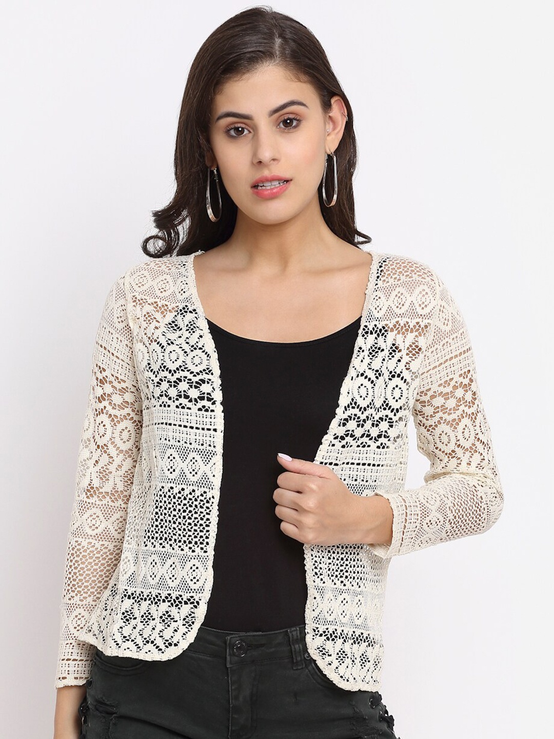 

Rute Women Cotton Self Design Open Front Shrug, White
