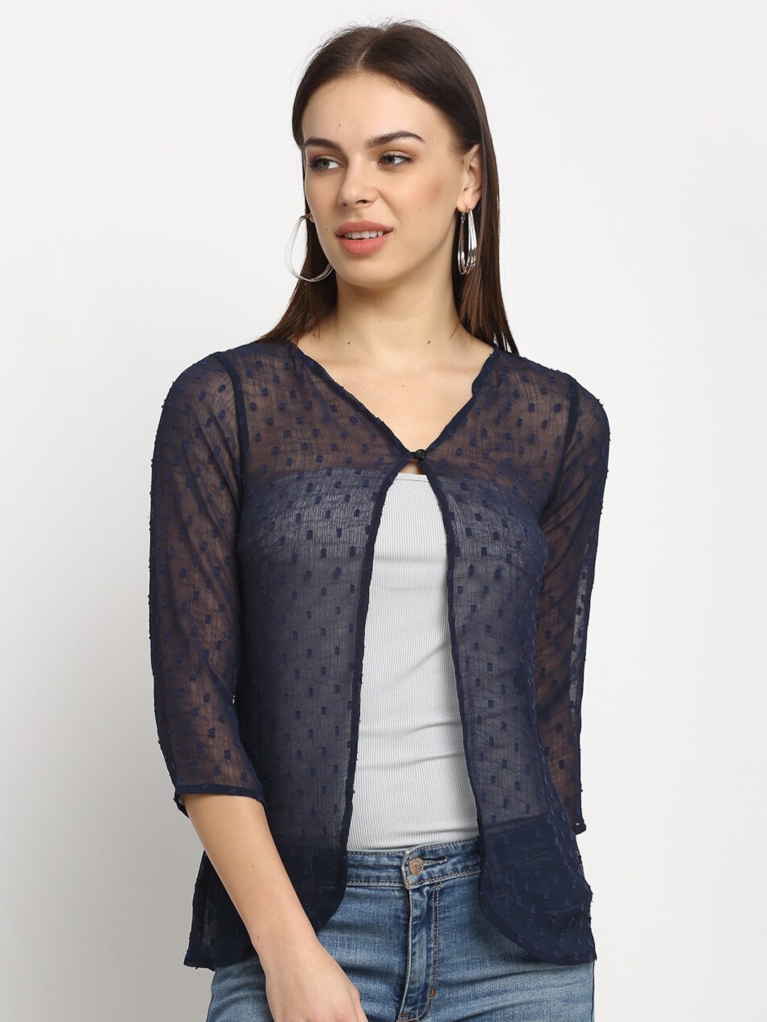 

Rute Women Cotton Self Design Open Front Shrug, Blue