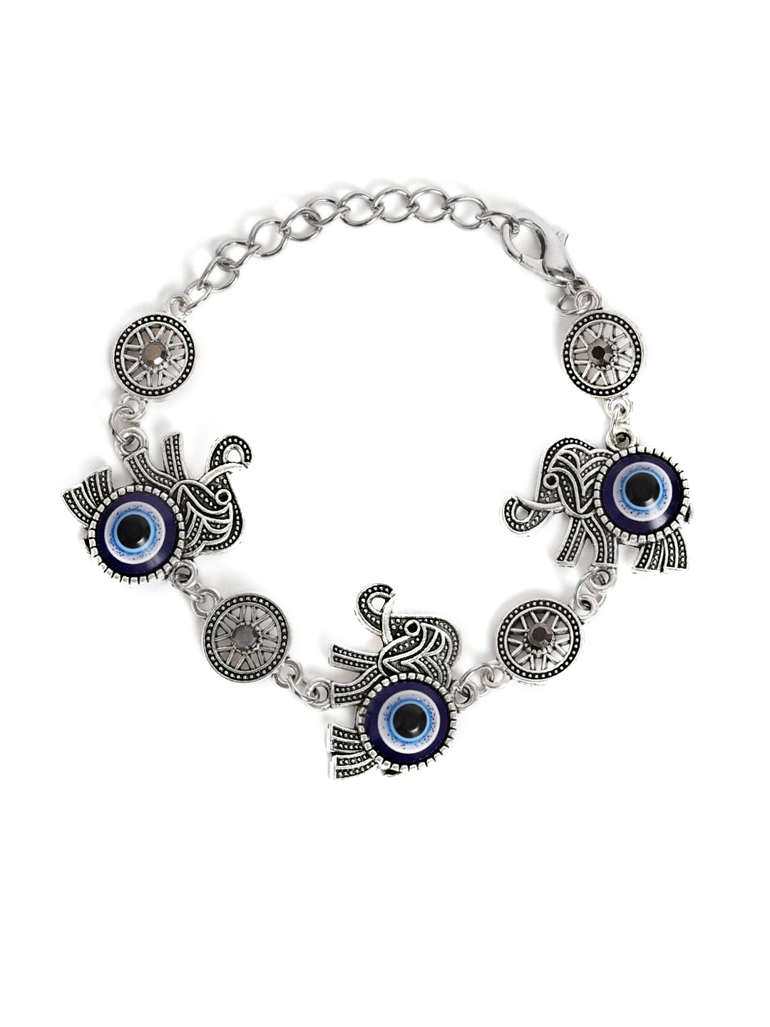 

EL REGALO Tribal Evil Eye & Elephant Charm Anklet, Blue