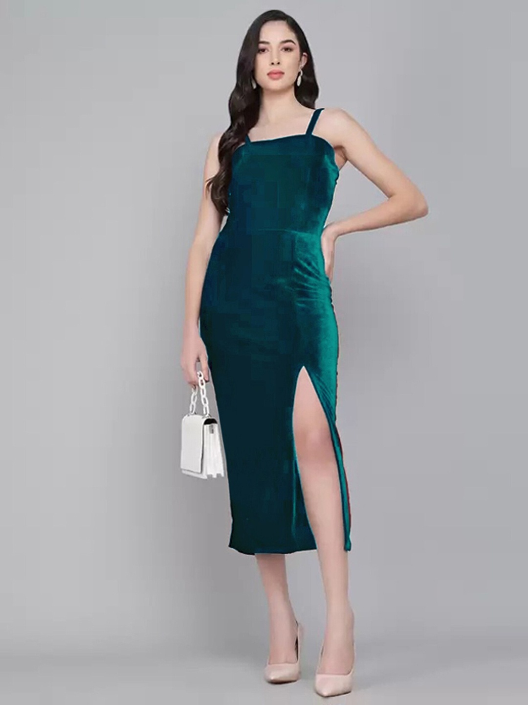 

APNISHA Shoulder Strap Sheath Midi Dress, Teal