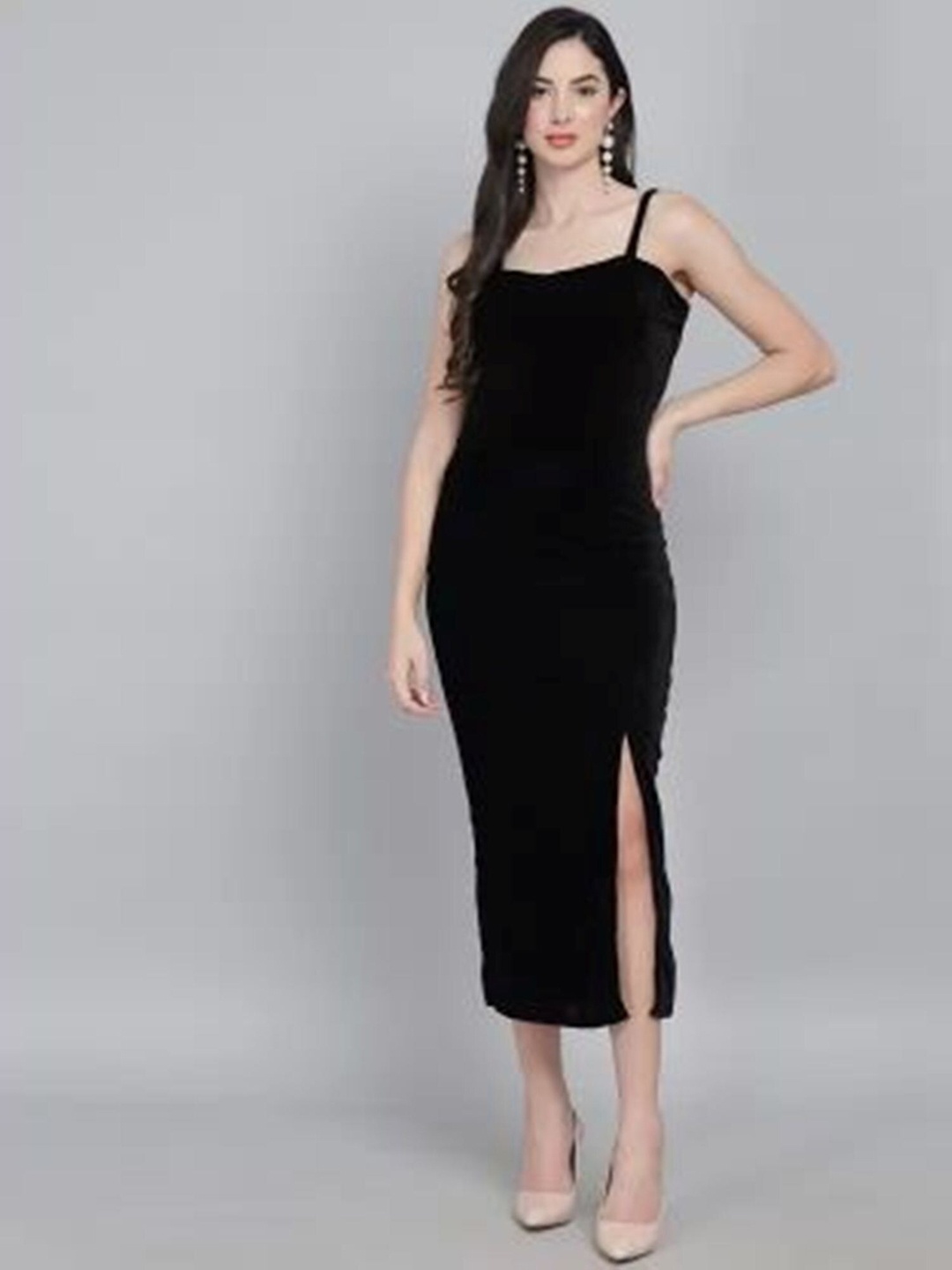 

APNISHA Shoulder Strap Sheath Midi Dress, Black