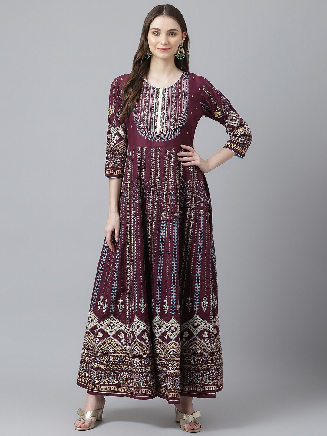 

Kiana Ethnic Motifs Printed Maxi Ethnic Dress, Purple