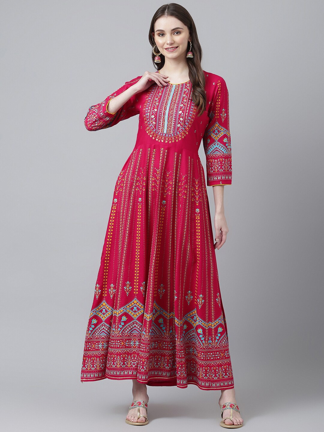 

Kiana House Of Fashion Ethnic Motifs Printed Maxi Ethnic Dress, Pink