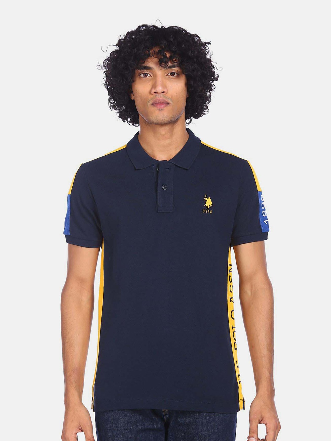 

U.S. Polo Assn. Typography Printed Polo Collar Pure Cotton T-shirt, Blue