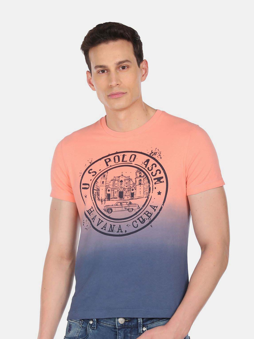 

U.S. Polo Assn. Denim Co. Brand Printed Pure Cotton T-shirt, Pink