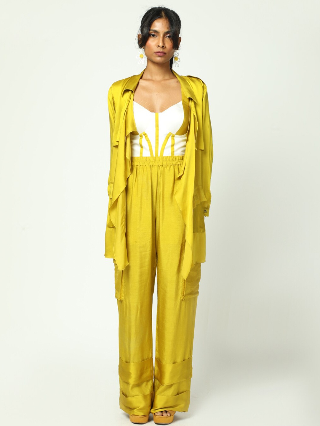 

MISSY Women Longline Open Front Shrug, Yellow