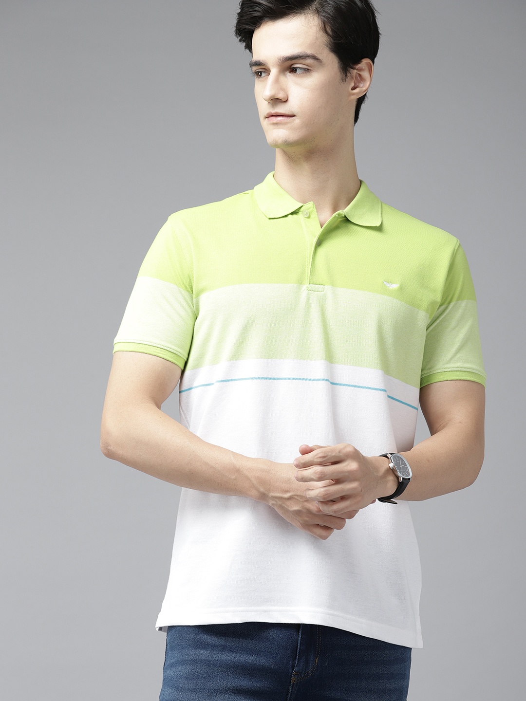 

Park Avenue Striped Polo Collar Slim Fit T-shirt, Green