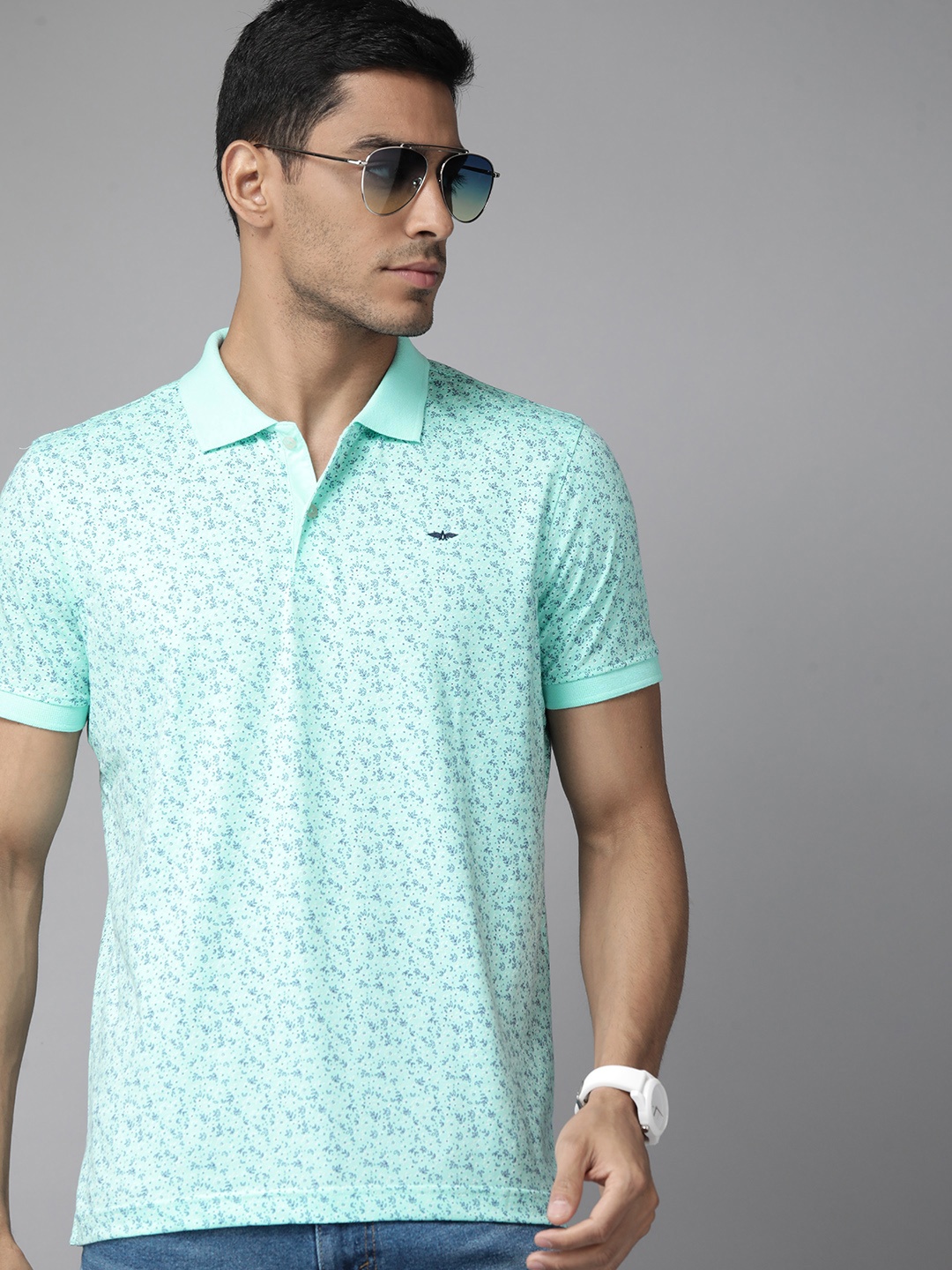 

Park Avenue Floral Printed Polo Collar Slim Fit T-shirt, Green