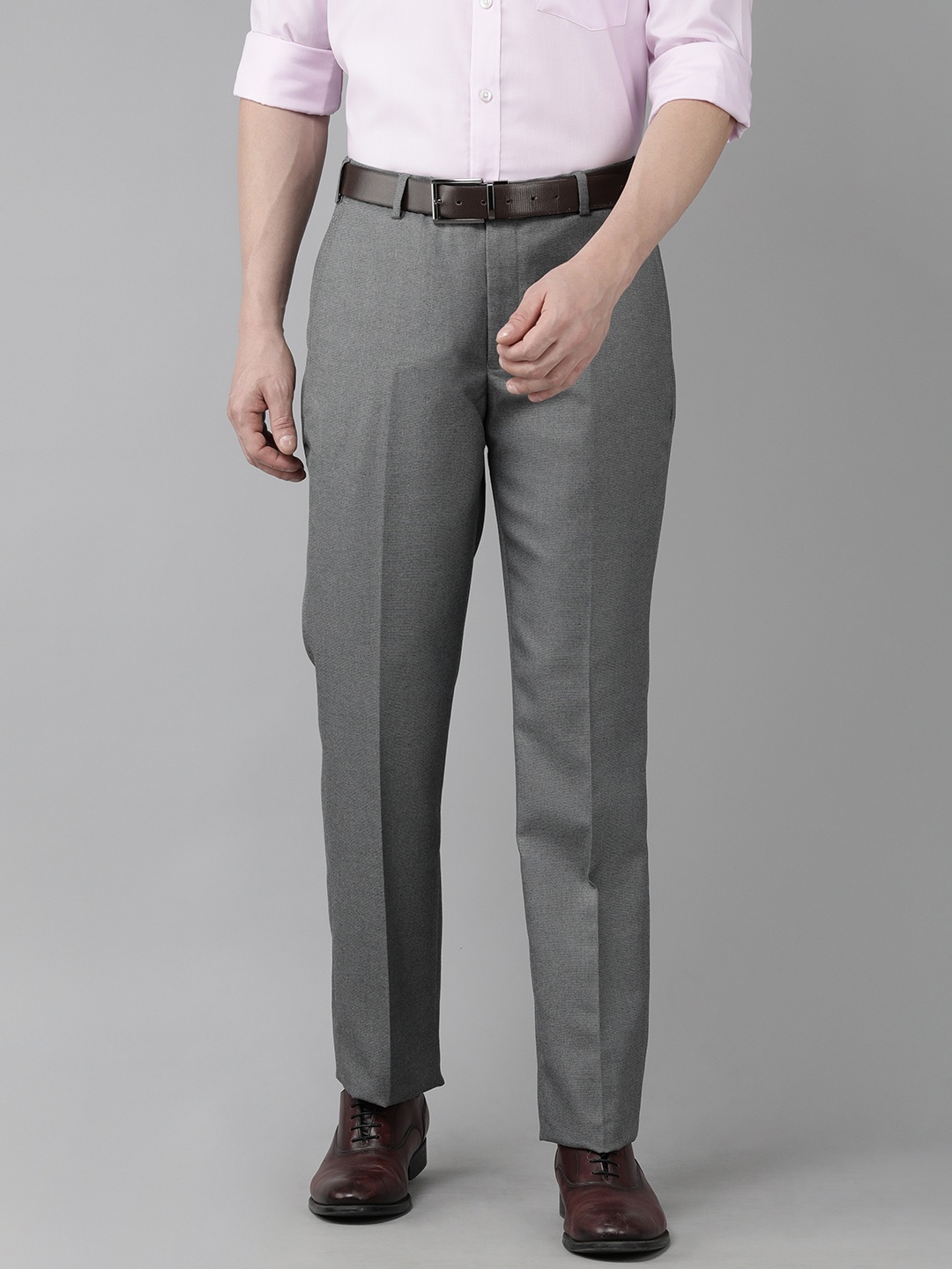 

Park Avenue Men Self Design Textured Mid-Rise Smart Fit Formal Trousers, Grey