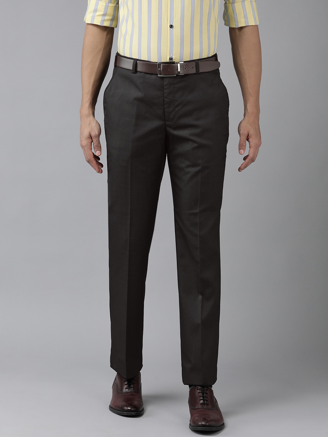 

Park Avenue Men Mid-Rise Checked Smart Trousers, Black